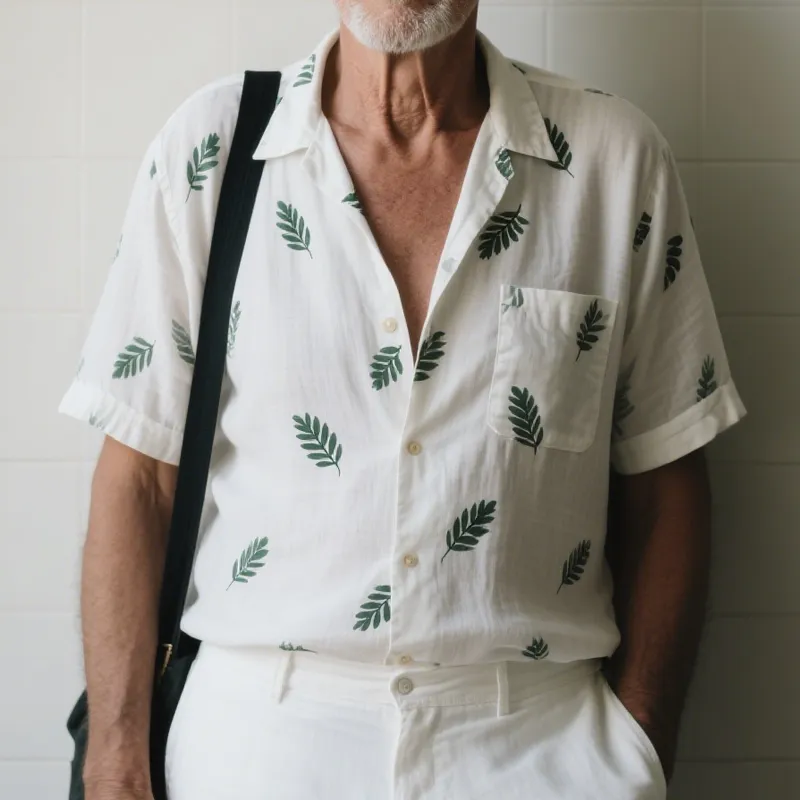 Men's Leaves Print Lapel Short Sleeve Casual Shirt MTA0650E4Z sold by Manly product image thumbnail 2