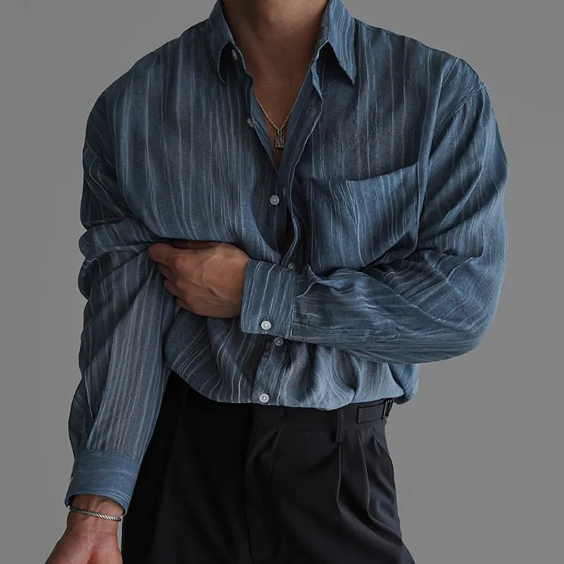 Men's Striped Loose Lapel Long Sleeve Casual Shirt MTA0695E9Z sold by Manly product image thumbnail 2