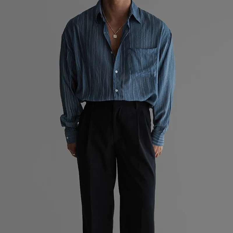 Men's Striped Loose Lapel Long Sleeve Casual Shirt MTA0695E9Z sold by Manly product image thumbnail 3