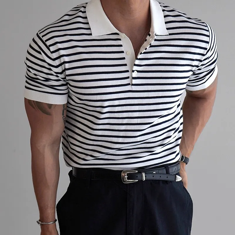 Men's Striped Lapel Short Sleeve Polo Shirt MTA0664E1Z sold by Manly product image thumbnail 3