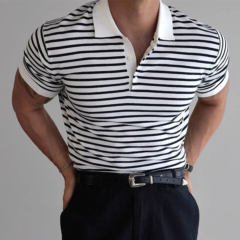 Men's Striped Lapel Short Sleeve Polo Shirt MTA0664E1Z sold by Manly product image thumbnail 2