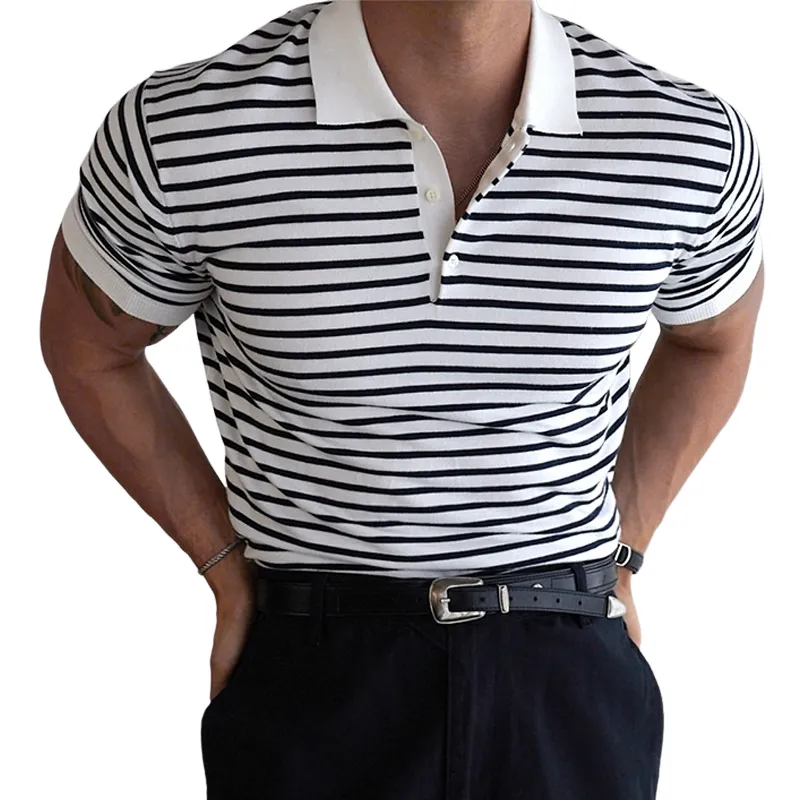 Men's Striped Lapel Short Sleeve Polo Shirt MTA0664E1Z sold by Manly