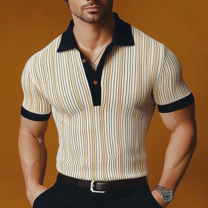 Men's Summer Classic Vertical Striped Knitted Polo Neck T-Shirt MTA0724E5U sold by Manly product image thumbnail 2