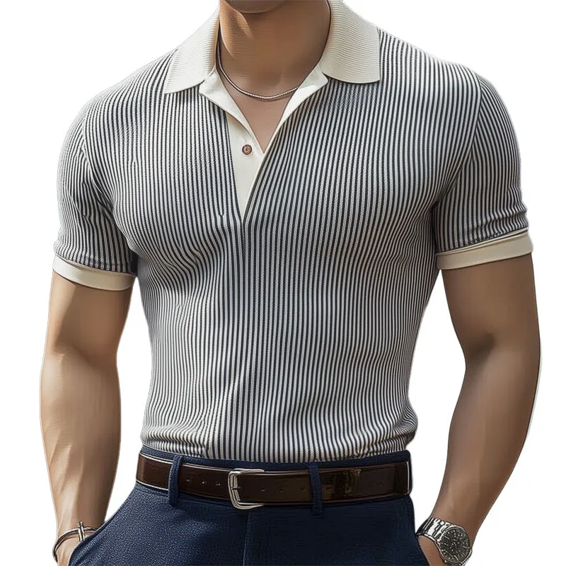 Men's Business Classic Vertical Striped Knitted POLO Shirt MTA0686E8U sold by Manly