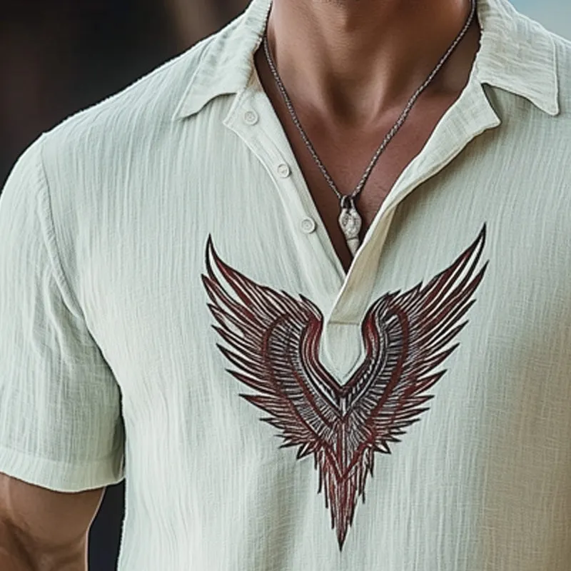 Men's Summer V-neck Retro Embroidered Short Sleeve T-shirt MTA0636E3U sold by Manly product image thumbnail 3