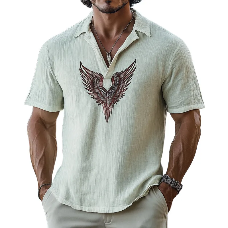 Men's Summer V-neck Retro Embroidered Short Sleeve T-shirt MTA0636E3U sold by Manly