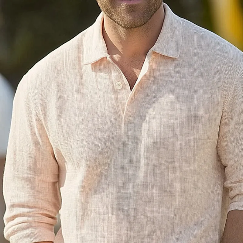 Men's Summer Casual Textured Polo Neck Long Sleeve T-Shirt MTA0780E6U sold by Manly product image thumbnail 3