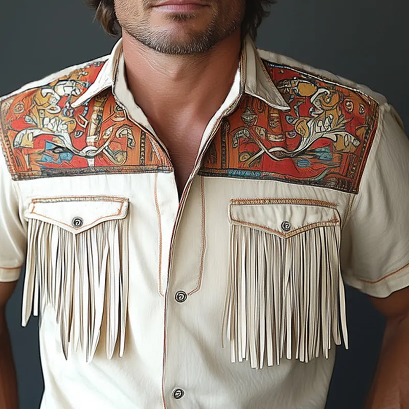 Men's Summer Western Cowboy Style Tassel Short Sleeve Shirt MTA0737E4U sold by Manly product image thumbnail 3