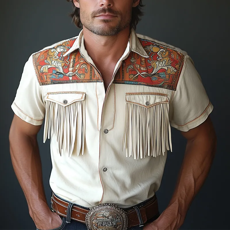 Men's Summer Western Cowboy Style Tassel Short Sleeve Shirt MTA0737E4U sold by Manly product image thumbnail 2