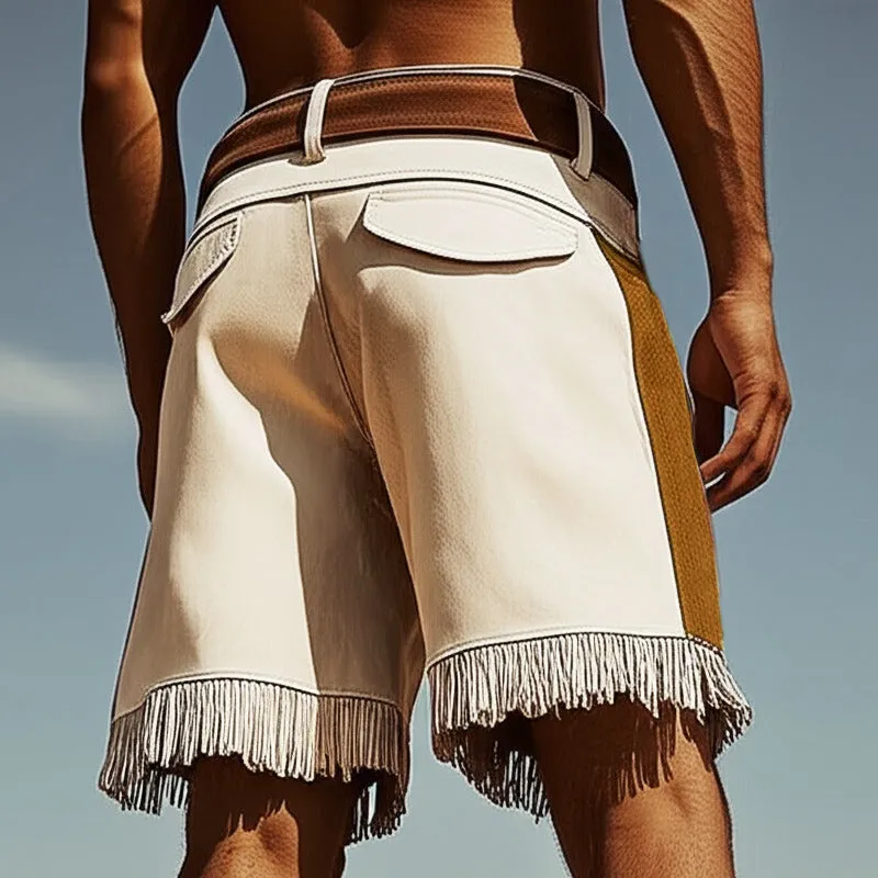 Men's Summer Western Cowboy Style Suede Colorblock Tassel Shorts MTA0709E6U sold by Manly product image thumbnail 4