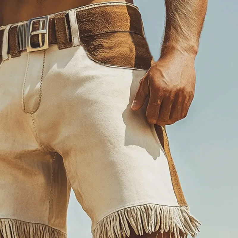 Men's Summer Western Cowboy Style Suede Colorblock Tassel Shorts MTA0709E6U sold by Manly product image thumbnail 3