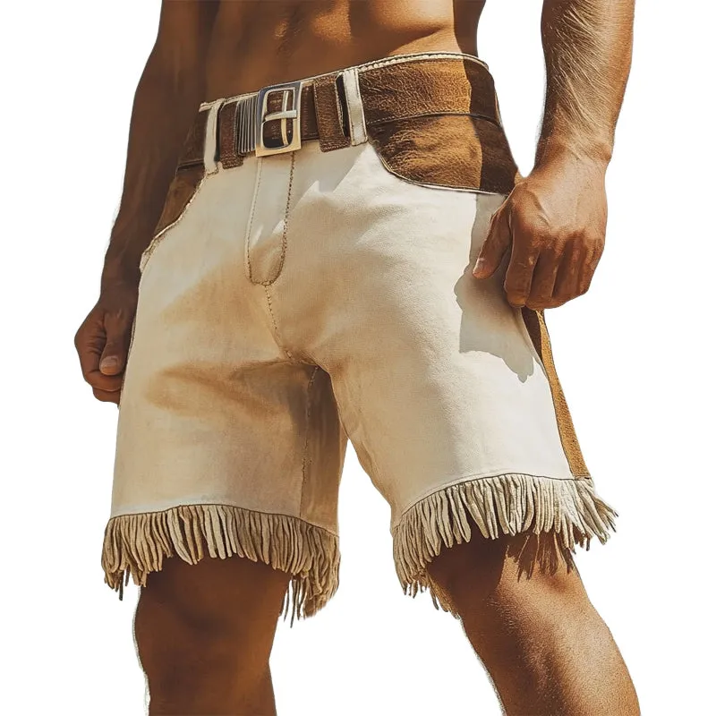 Men's Summer Western Cowboy Style Suede Colorblock Tassel Shorts MTA0709E6U sold by Manly