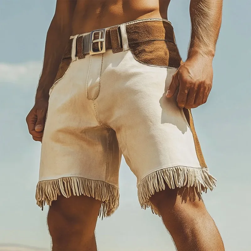 Men's Summer Western Cowboy Style Suede Colorblock Tassel Shorts MTA0709E6U sold by Manly product image thumbnail 2