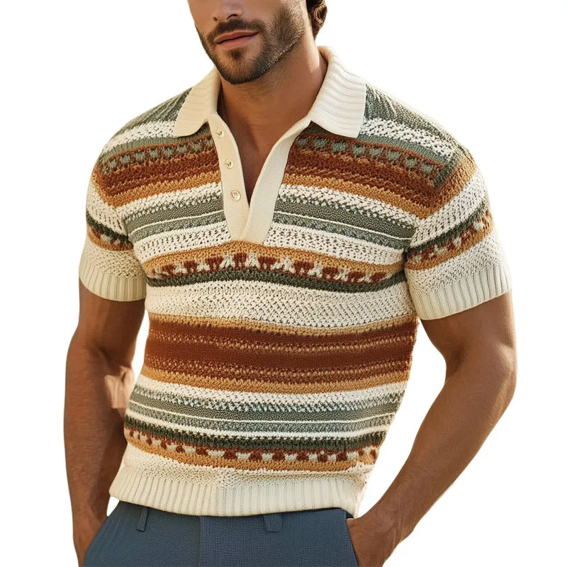 Men's Summer Fashion Colorful Striped Knitted Polo Neck T-Shirt MTA0707E1U sold by Manly