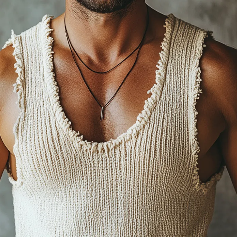 Men's Summer Basic Knitted Raw Edge Tank Top MTA0735E8U sold by Manly product image thumbnail 3