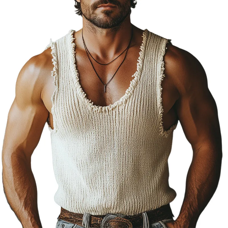 Men's Summer Basic Knitted Raw Edge Tank Top MTA0735E8U sold by Manly