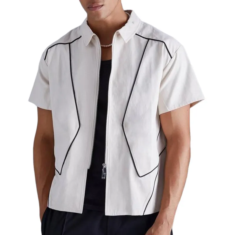 Men's Summer Basic Lapel Zipper Short Sleeve Shirt MTA0764E8U sold by Manly