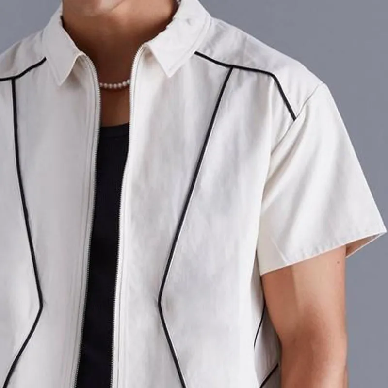 Men's Summer Basic Lapel Zipper Short Sleeve Shirt MTA0764E8U sold by Manly product image thumbnail 3