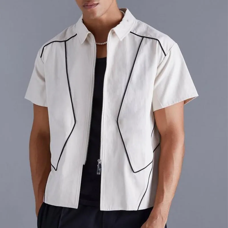 Men's Summer Basic Lapel Zipper Short Sleeve Shirt MTA0764E8U sold by Manly product image thumbnail 2