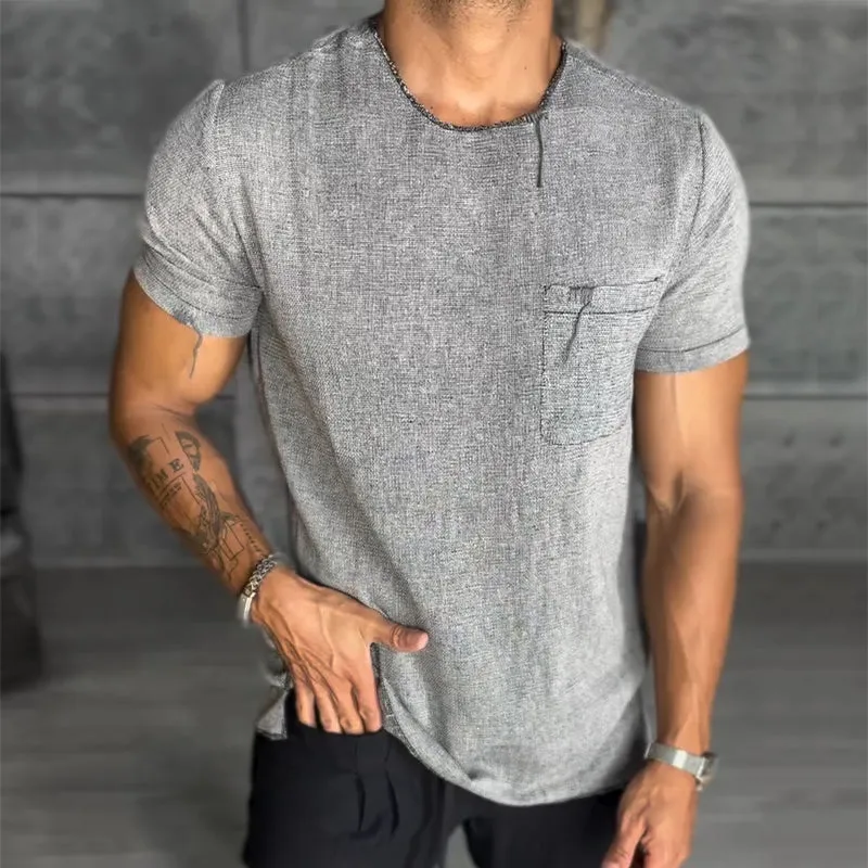 Men's Retro Casual Linen Pocket Round Neck Short Sleeve T-Shirt MTA0691E2TO sold by Manly product image thumbnail 2