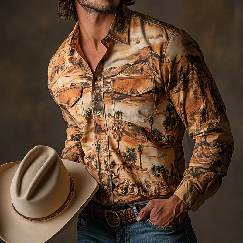 Men's Retro Western Cowboy Style Printed Pocket Lapel Long Sleeve Shirt MTA0664E5TO sold by Manly product image thumbnail 2