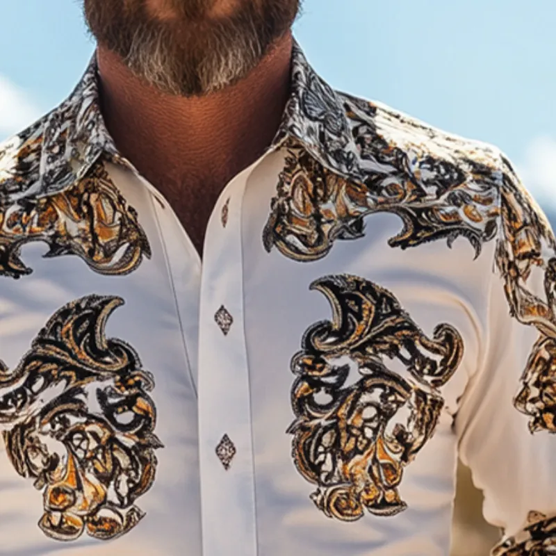 Men's Retro Western Cowboy Style Printed Lapel Long Sleeve Shirt MTA0622E2TO sold by Manly product image thumbnail 3