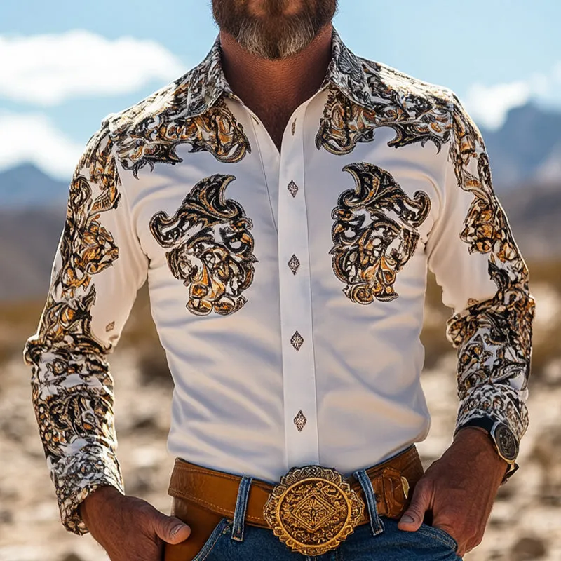 Men's Retro Western Cowboy Style Printed Lapel Long Sleeve Shirt MTA0622E2TO sold by Manly product image thumbnail 2
