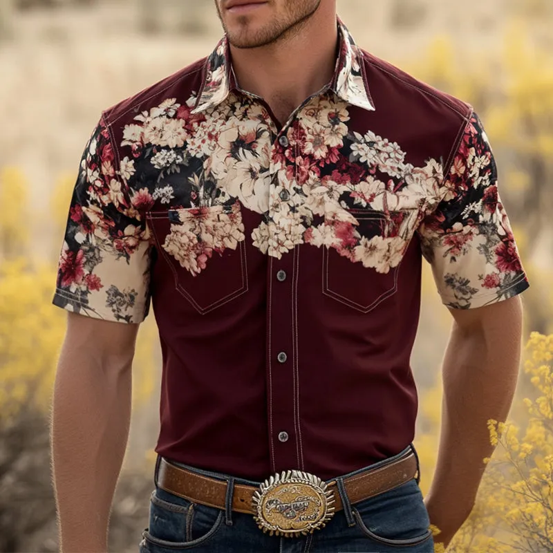 Men's Retro Western Cowboy Style Floral Print Lapel Short Sleeve Shirt MTA0664E4TO sold by Manly product image thumbnail 2