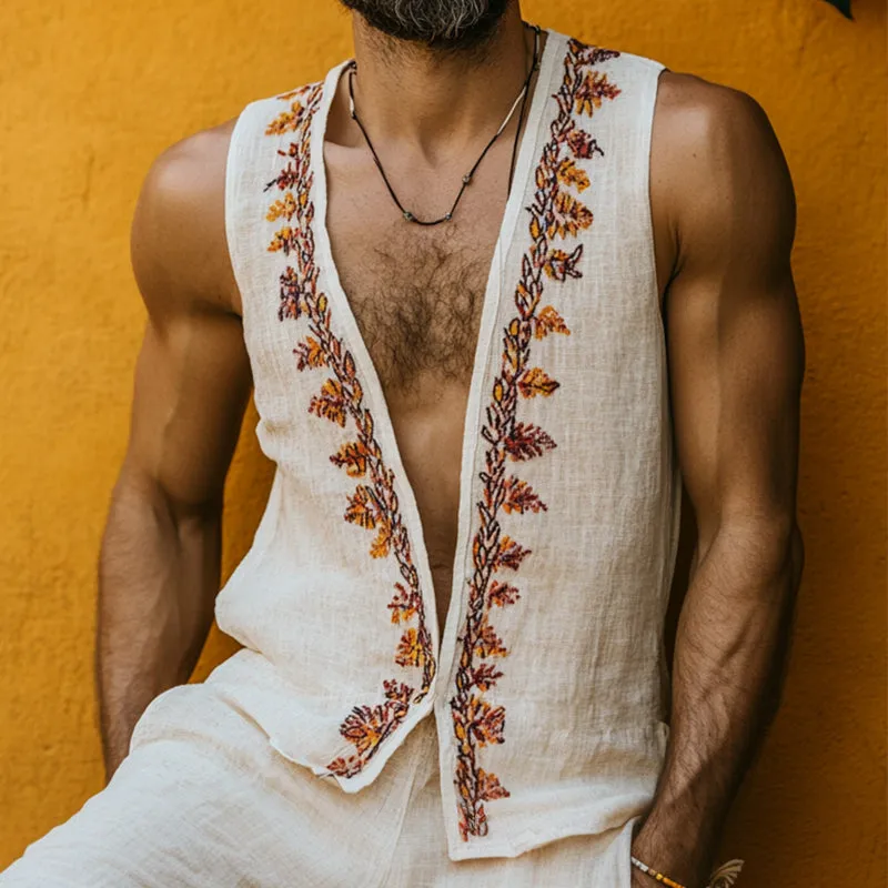 Men's Retro Casual Ethnic Style Printed Linen V-Neck Tank Top MTA0663E6TO sold by Manly product image thumbnail 2