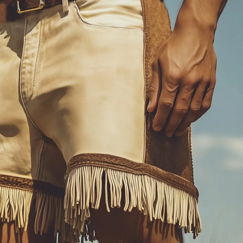 Men's Summer Western Cowboy Style Colorblock Tassel Shorts MTA0793E3U sold by Manly product image thumbnail 3