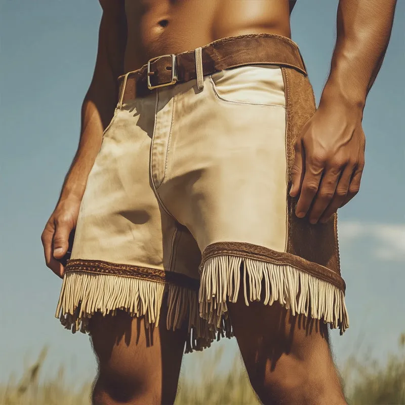 Men's Summer Western Cowboy Style Colorblock Tassel Shorts MTA0793E3U sold by Manly product image thumbnail 2