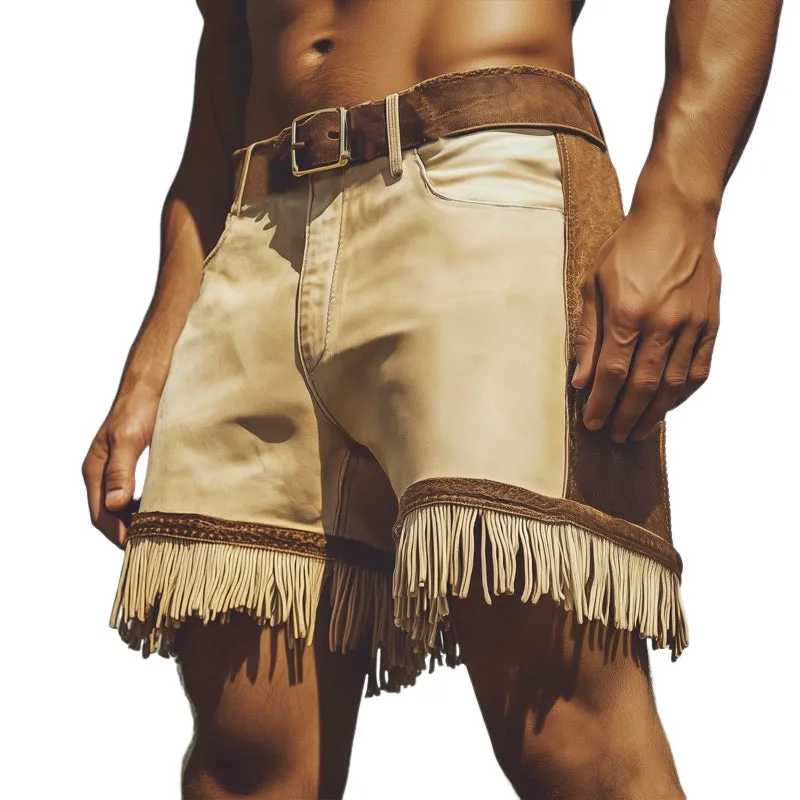 Men's Summer Western Cowboy Style Colorblock Tassel Shorts MTA0793E3U sold by Manly