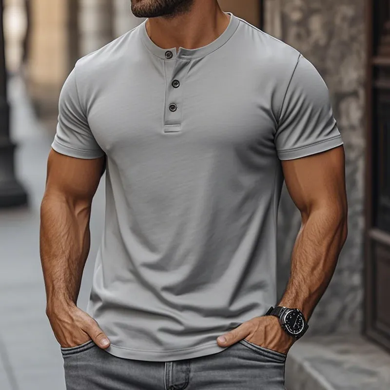 Men's Casual Solid Color Premium Cotton Henley Collar Slim Fit Short Sleeve T-Shirt MTA0817E2M sold by Manly product image thumbnail 4