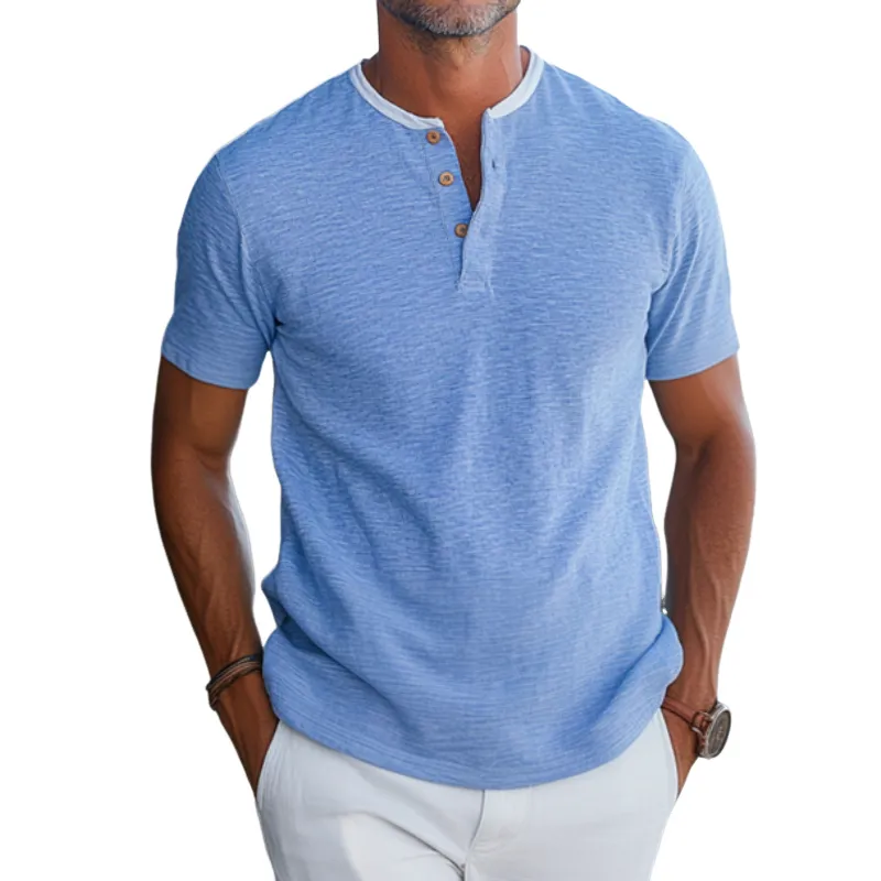 Men's Casual Cotton Blend Colorblock Henley Collar Slim Fit Short Sleeve T-Shirt MTA0879E9M sold by Manly