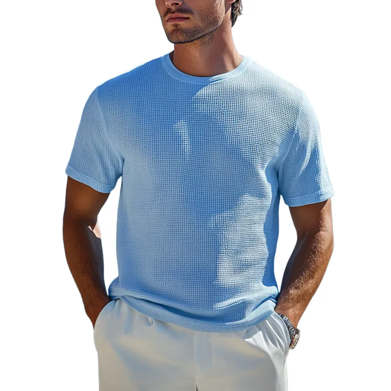 Men's Casual Cotton Blended Waffle Round Neck Loose Short Sleeve T-Shirt MTA0873E2M sold by Manly