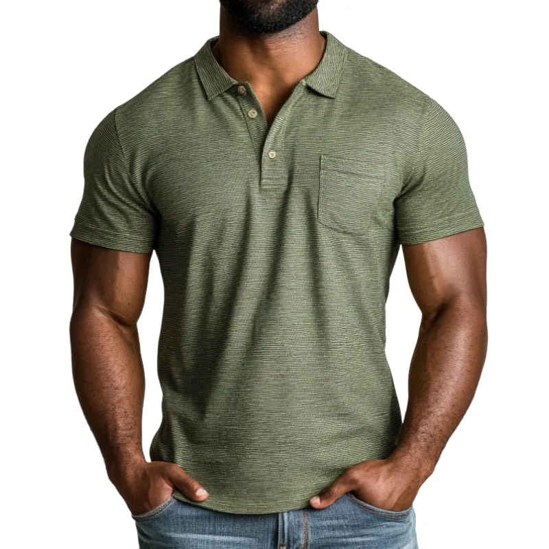 Men's Casual Premium Cotton Striped Lapel Patch Pocket Slim Fit Short Sleeve Polo Shirt MTA0880E5M sold by Manly