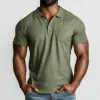 Men's Casual Premium Cotton Striped Lapel Patch Pocket Slim Fit Short Sleeve Polo Shirt MTA0880E5M sold by Manly