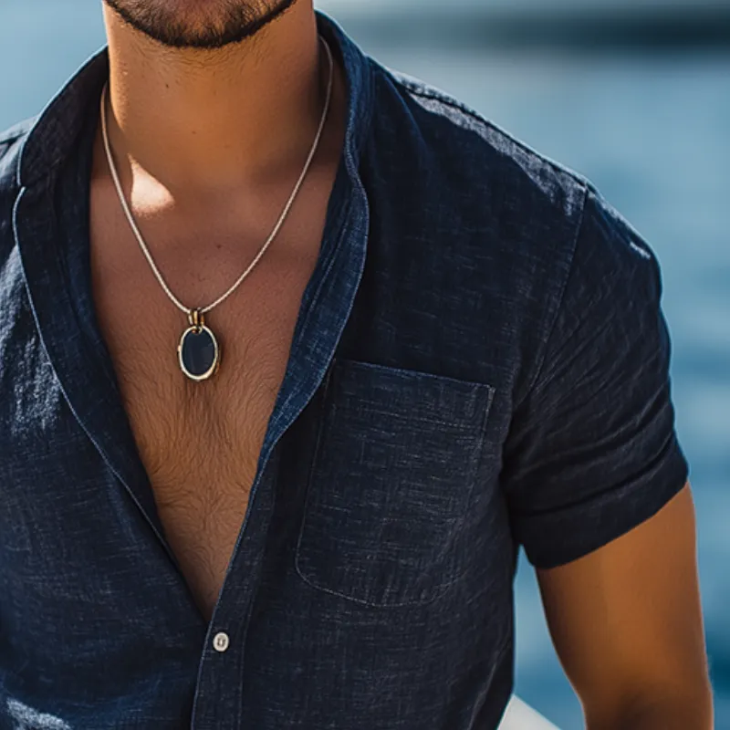 Men'S Retro Casual Linen Beach Street Style Lapel Short Sleeve Shirt MTA0954E5TO sold by Manly product image thumbnail 3