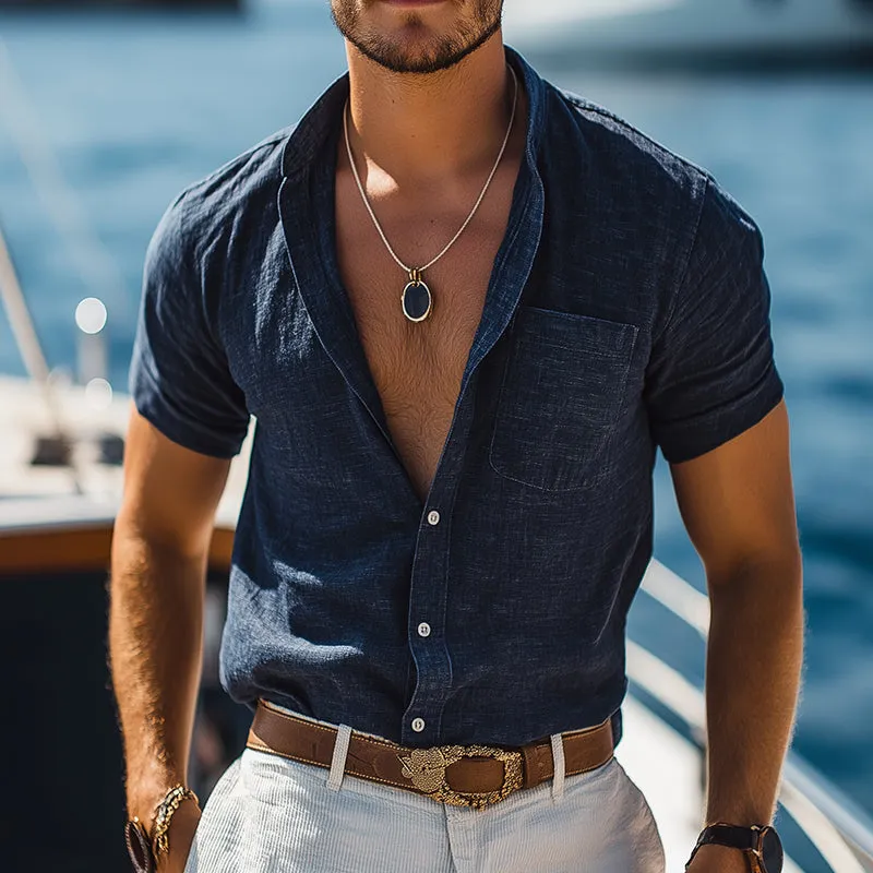 Men'S Retro Casual Linen Beach Street Style Lapel Short Sleeve Shirt MTA0954E5TO sold by Manly product image thumbnail 2