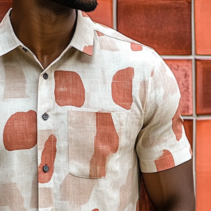 Men'S Retro Casual Geometric Contrast Print Linen Lapel Short Sleeve Shirt MTA0922E9TO sold by Manly product image thumbnail 3