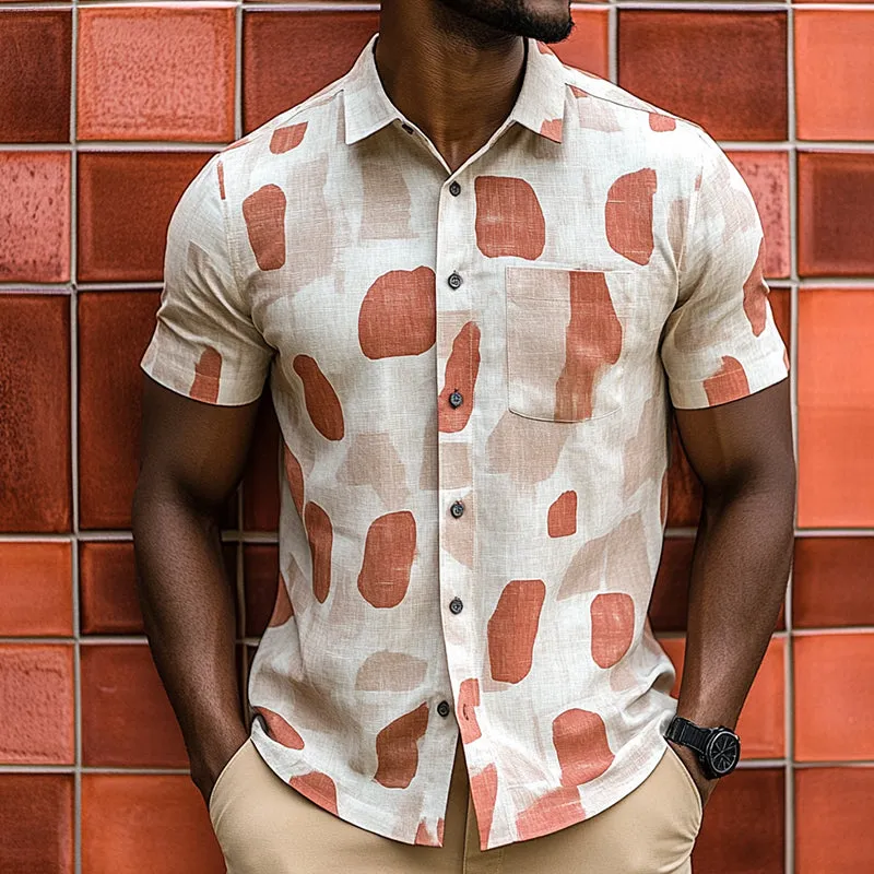Men'S Retro Casual Geometric Contrast Print Linen Lapel Short Sleeve Shirt MTA0922E9TO sold by Manly product image thumbnail 2