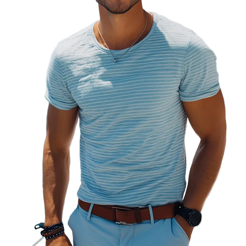 Men'S Retro Casual Nautical Striped Round Neck Short Sleeve T-Shirt MTA0962E5TO sold by Manly