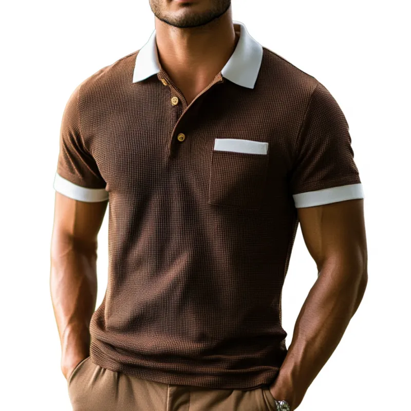 Men's Casual Cotton Blend Waffle Colorblock Lapel Slim Fit Short Sleeve Polo Shirt MTA0814E4M sold by Manly