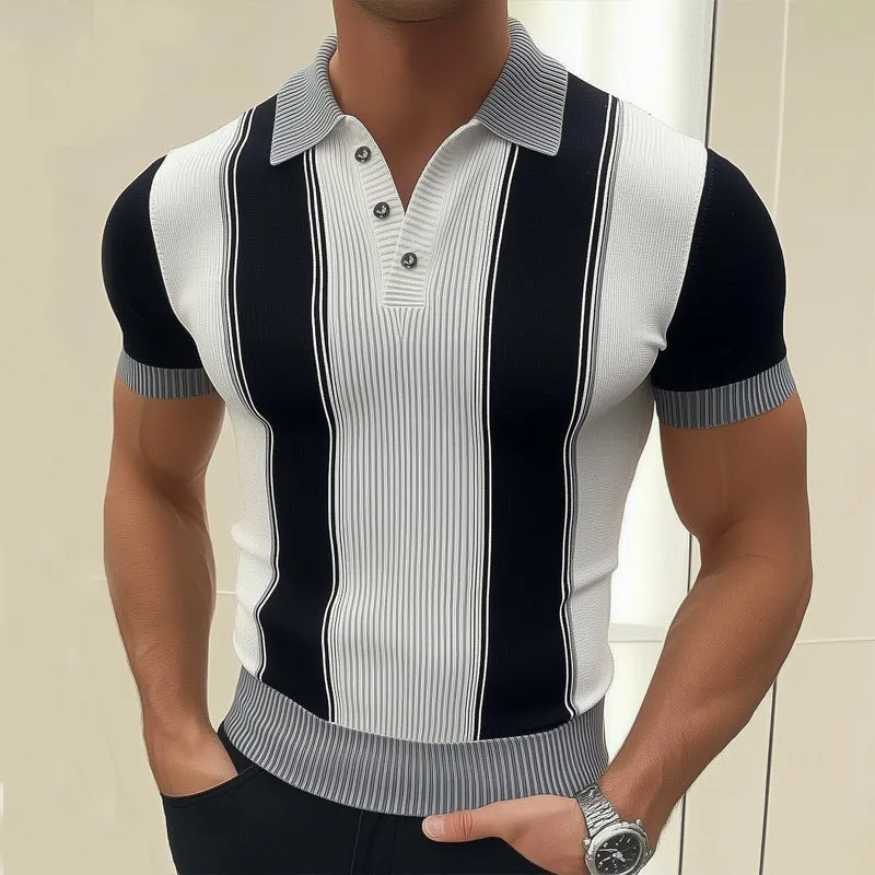 Men's Business Black And White Knitted Polo Neck T-Shirt MTA0993E7U sold by Manly product image thumbnail 2