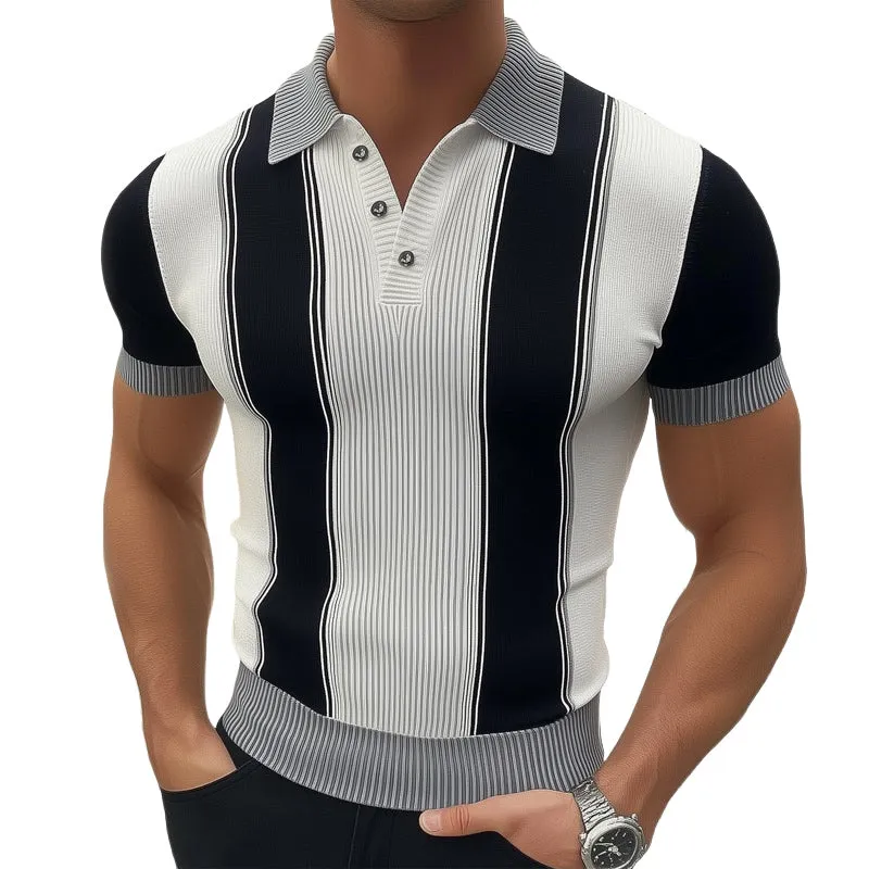 Men's Business Black And White Knitted Polo Neck T-Shirt MTA0993E7U sold by Manly