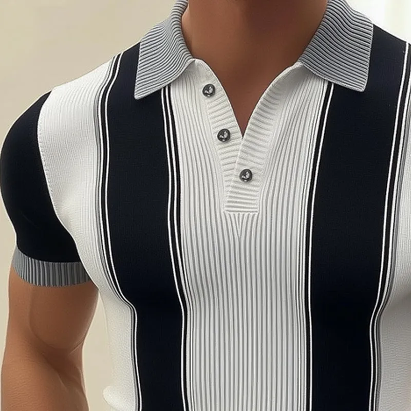 Men's Business Black And White Knitted Polo Neck T-Shirt MTA0993E7U sold by Manly product image thumbnail 3