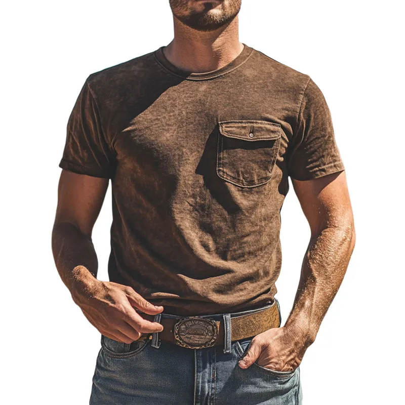 Men's Western Vintage Style Round Neck Short Sleeve T-Shirt MTA0998E2X sold by Manly