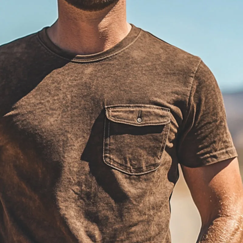 Men's Western Vintage Style Round Neck Short Sleeve T-Shirt MTA0998E2X sold by Manly product image thumbnail 3