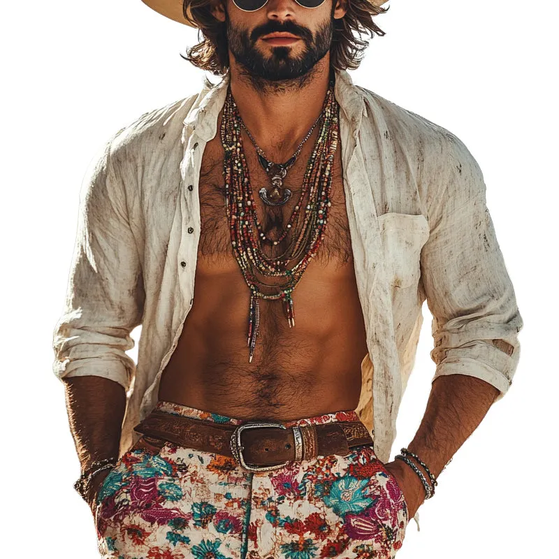 Men's Loose Vacation Cotton And Linen Long Sleeve Shirt MTA0986E0X sold by Manly