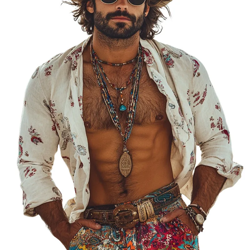 Men's Vacation Bohemian Print Long Sleeve Shirt MTA0947E0X sold by Manly